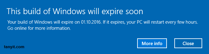 This Build of Windows will expire soon