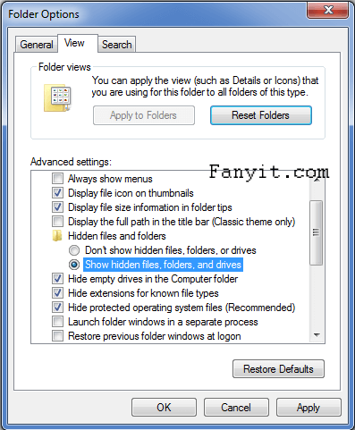 hidden file in my computer Windows 7