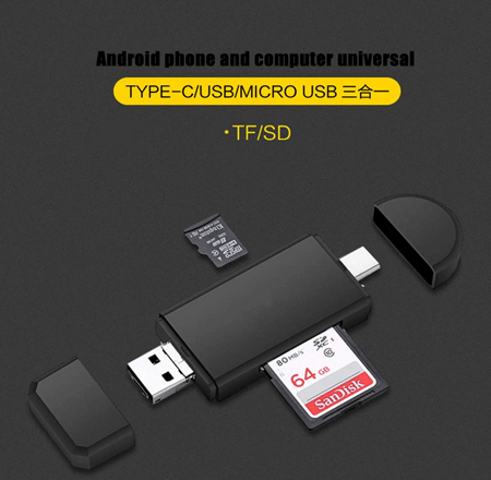 Type C & Micro USB & USB 3 in 1 OTG Card Reader